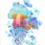 Name: Mushroom planet / Technique :Watercolor /size :45.5 x 55.5cm/Price : 168 usd.